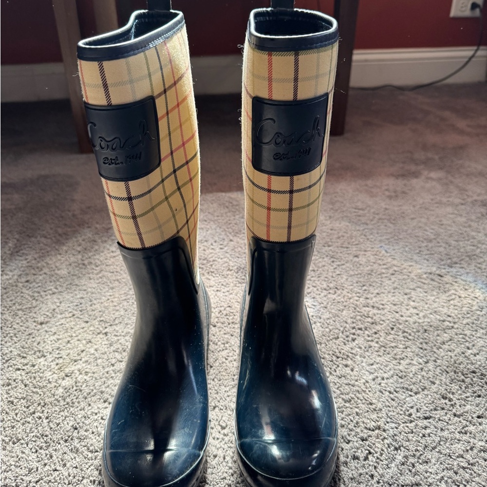 Coach Blue and Multicolor Plaid Boots